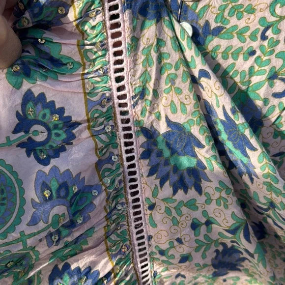 Blue and White Ruffled Midi Sundress with Plunge Neckline - Picture 9 of 16